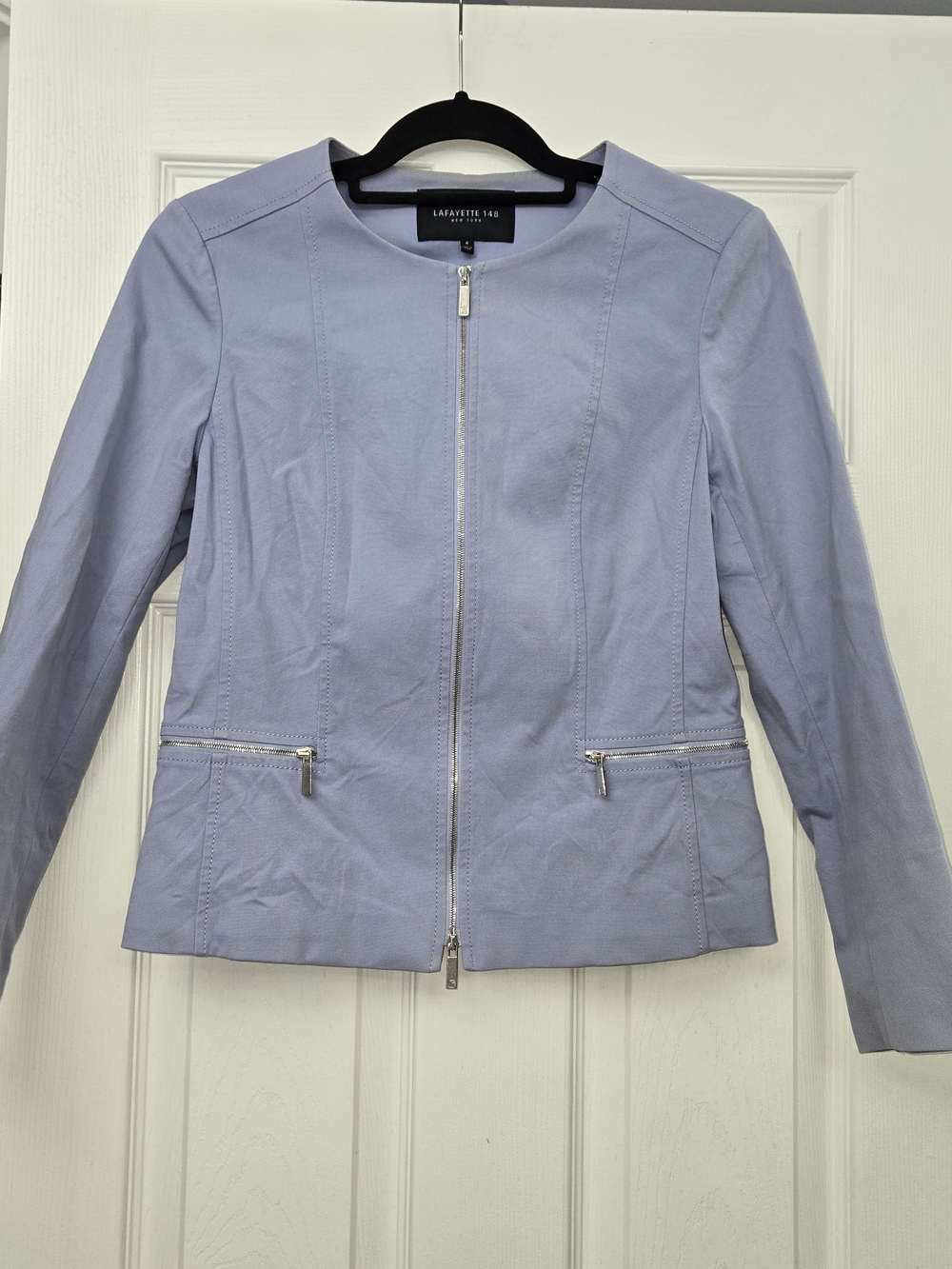 Lafayette 148 NY Periwinkle Blue Cotton Blend Zip Moto Jacket Size 4 Structured